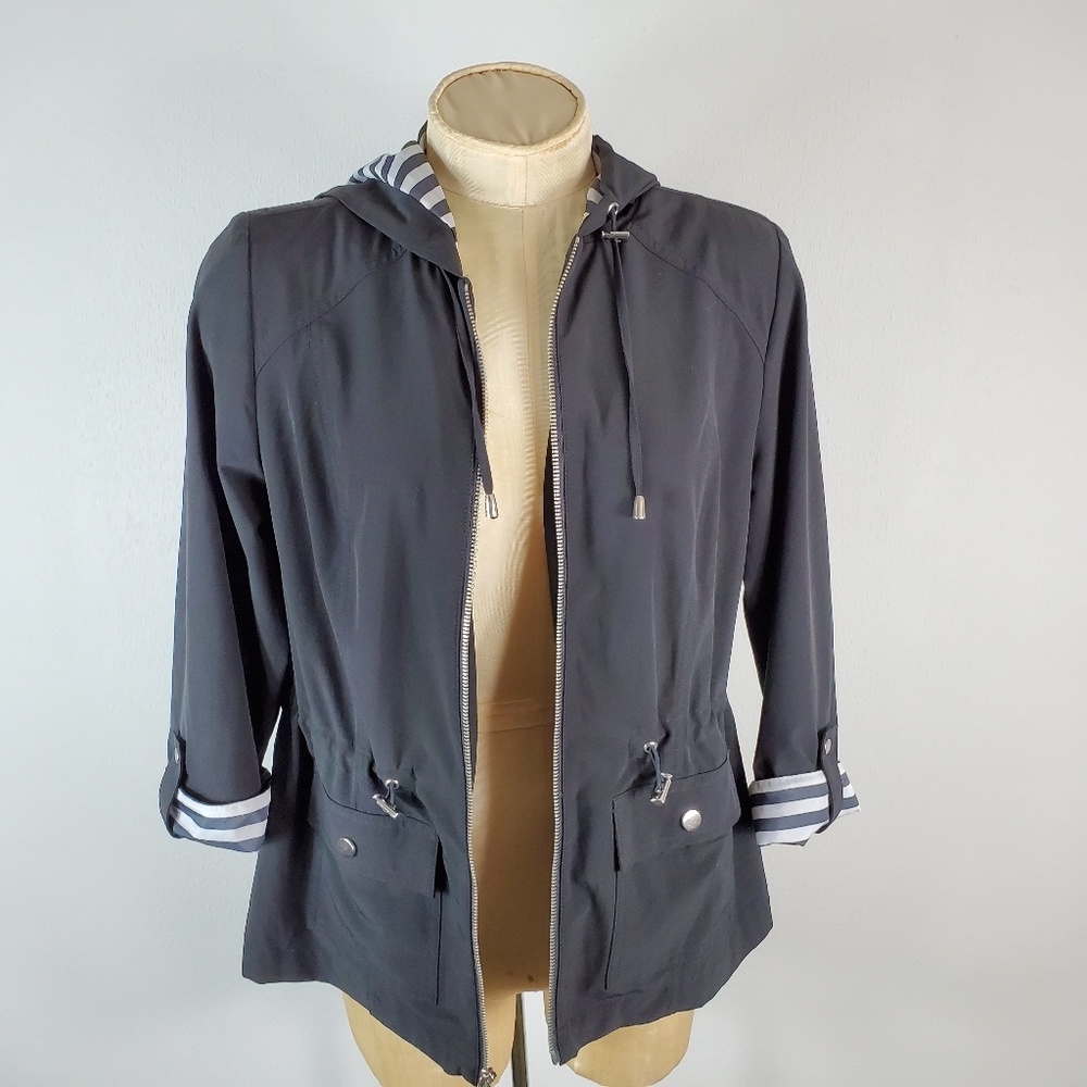 Chico's Zenergy Black Jacket with Striped Lining